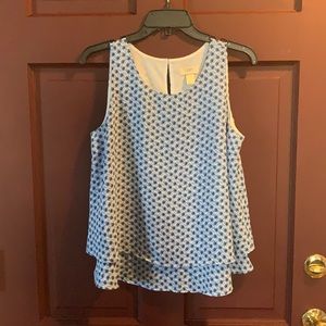 LOFT BLUE AND WHITE RUFFLE TANK (M)